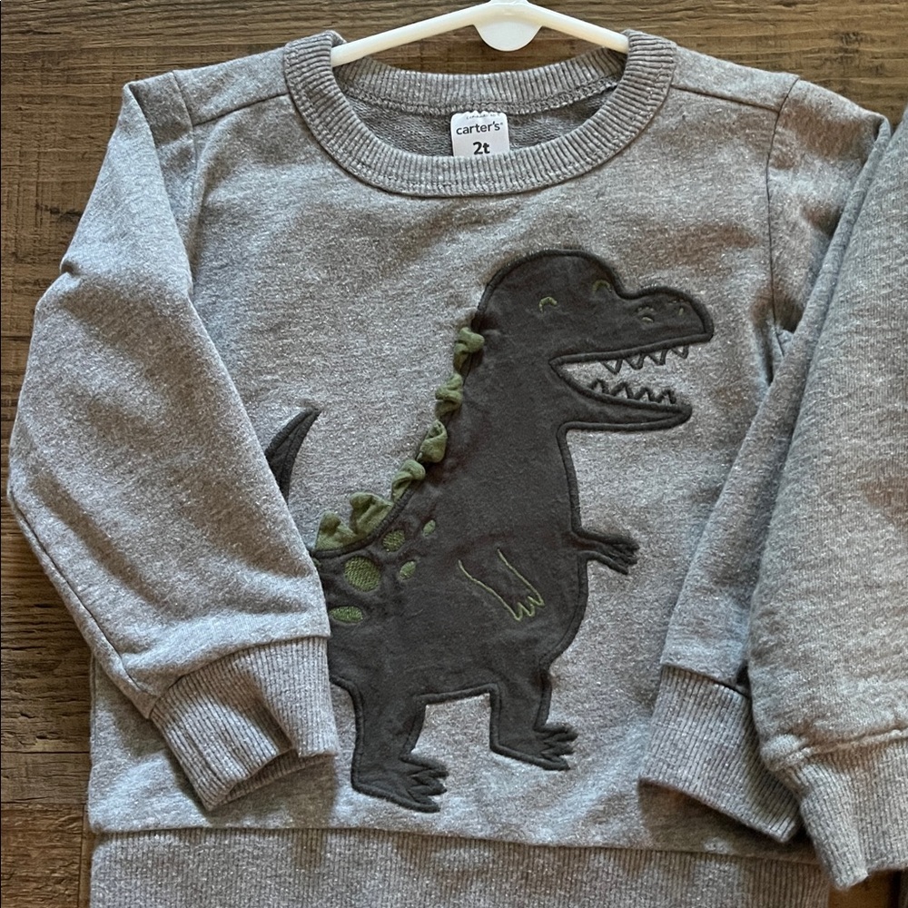 Carter's Gray Dinosaur Sweatshirts - Picture 2 of 3